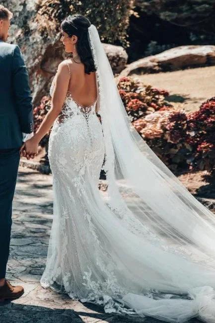 Sleeveless V-Neck Tulle Floor-Length Wedding Dress Lace (ZD15722)