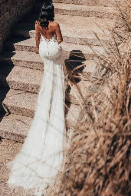 Sleeveless V-Neck Tulle Floor-Length Wedding Dress Lace (ZD15722)