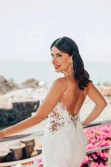 Sleeveless V-Neck Tulle Floor-Length Wedding Dress Lace (ZD15722)