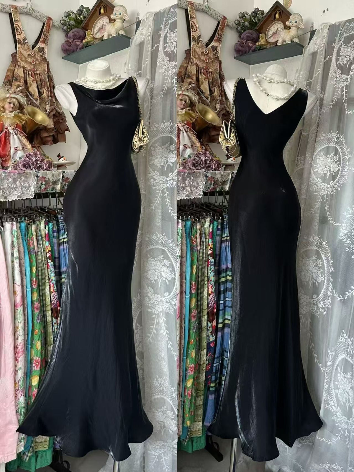 Sleeveless Black Mermaid Prom Dress Retro Evening Gown J10917
