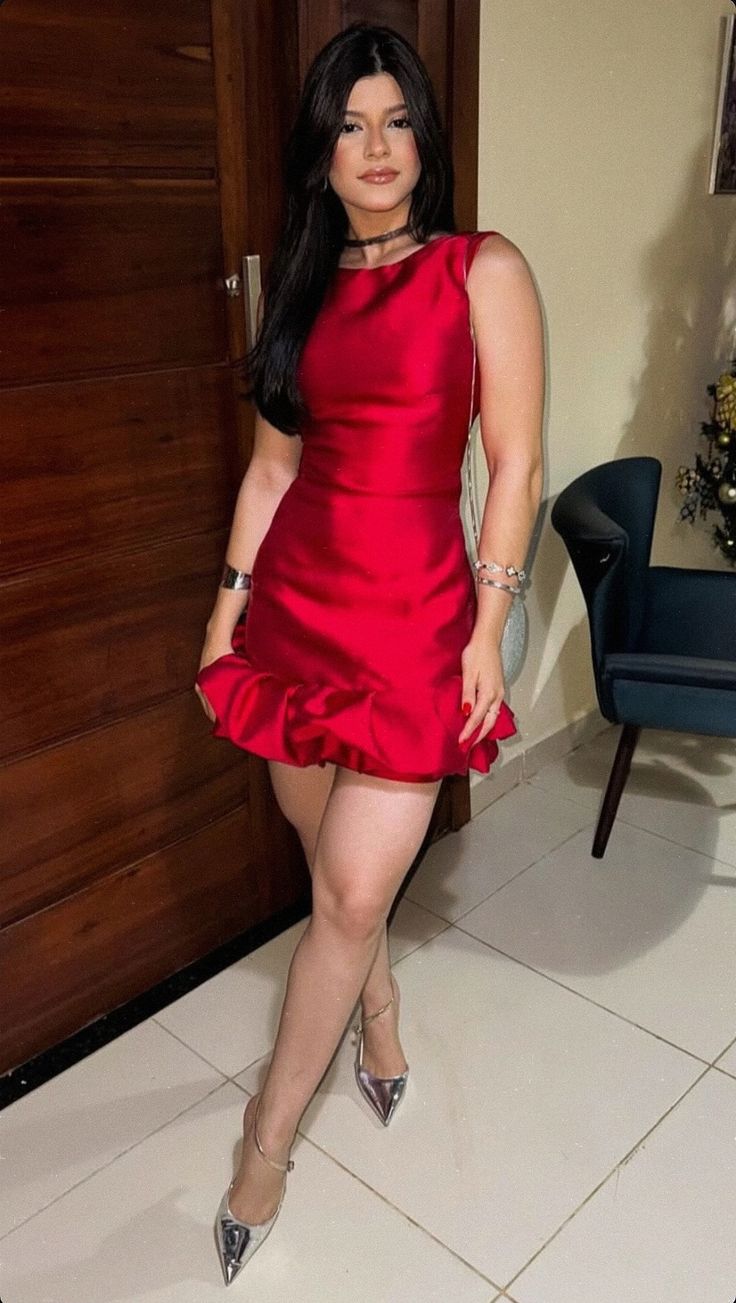 Sleeveless Red Satin Homecoming Dress Short Birthday Outfit J11292
