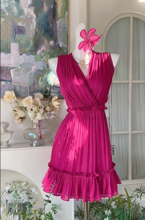 Sleeveless Rose Pink Ruffled Homecoming Dress