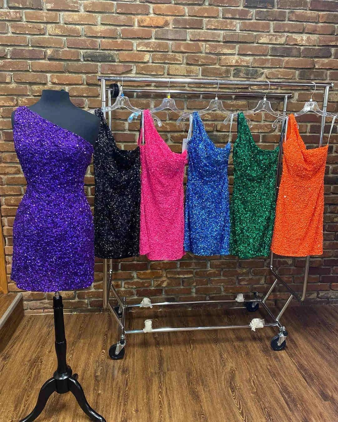 One Shoulder Green Tight Homecoming Dress (ZD11629)