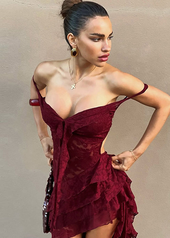 Slim Fit Mulberry Cold Shoulder Asymmetrical Maxi Dresses Summer