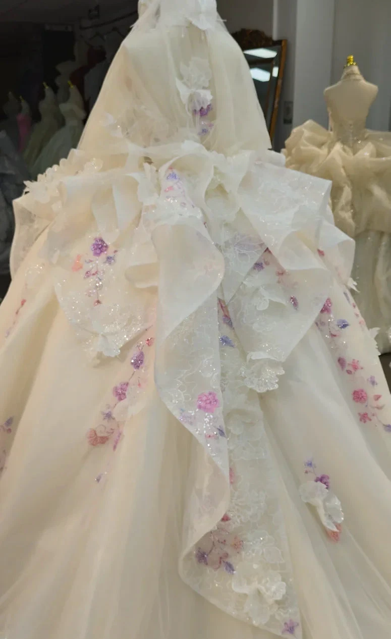 Blush Floral Strapless Ballgown Embroidered Skirt & Tulle Cape (ZD16783)