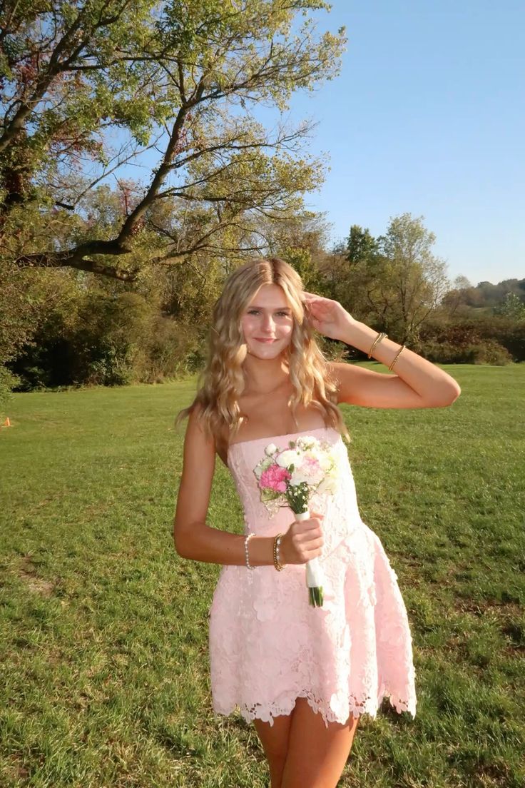 Soft Pink Lace Homecoming Dress Short Birthday Dress