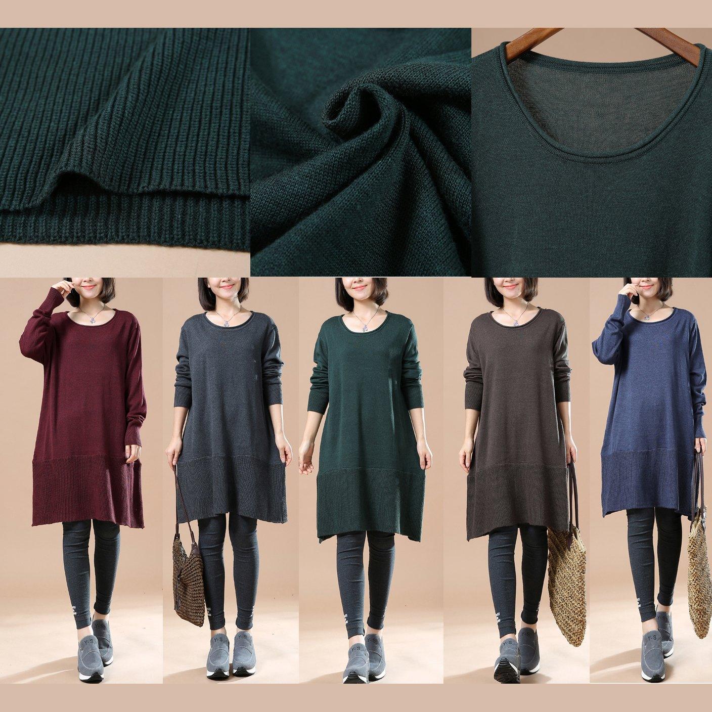 Solid blackish green sweaters knitted dresses