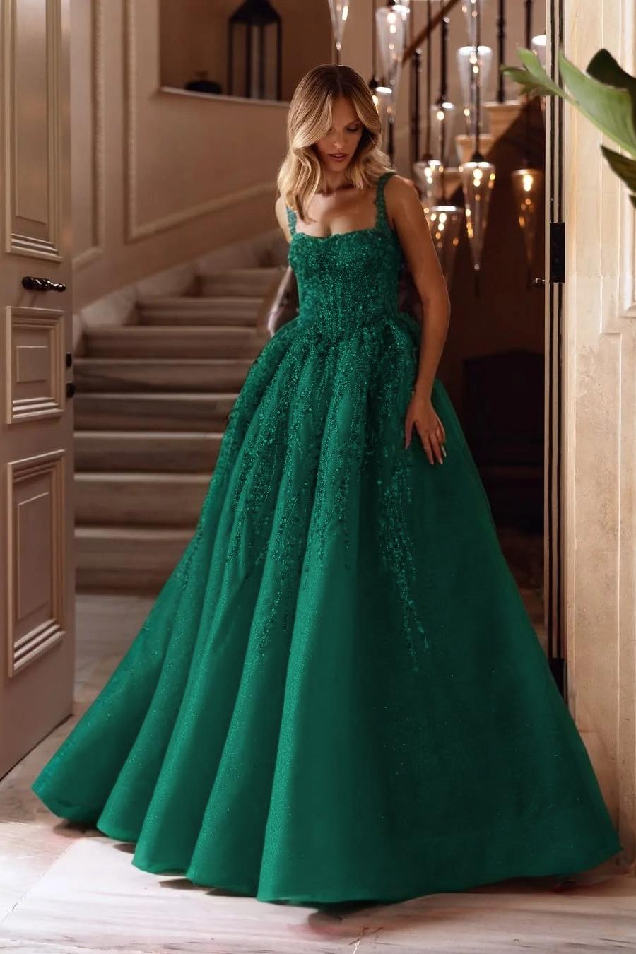 Spaghetti Strap Sleeveless Long A Line Evening Formal Dress With Beading