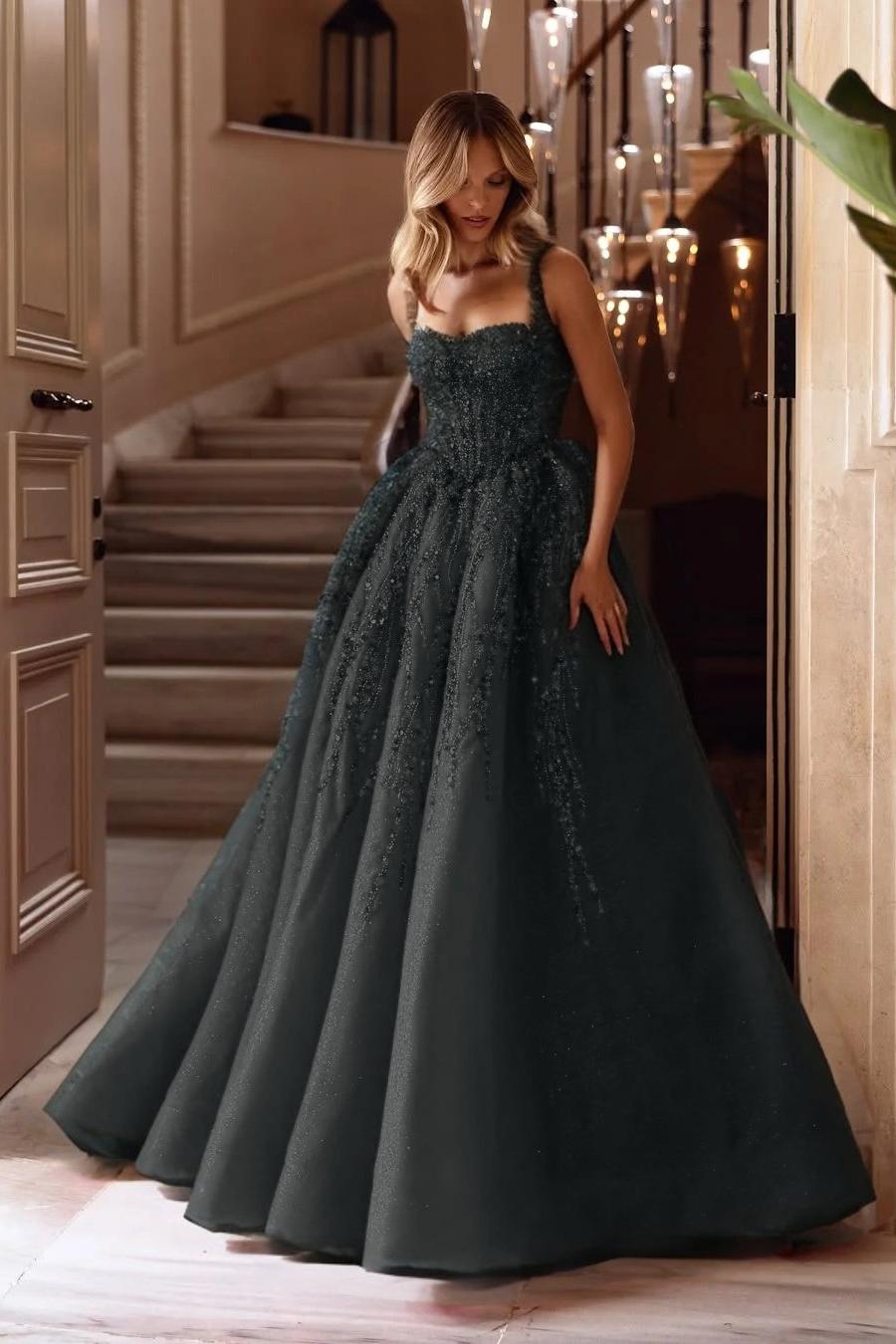 Spaghetti Strap Sleeveless Long A Line Evening Formal Dress With Beading