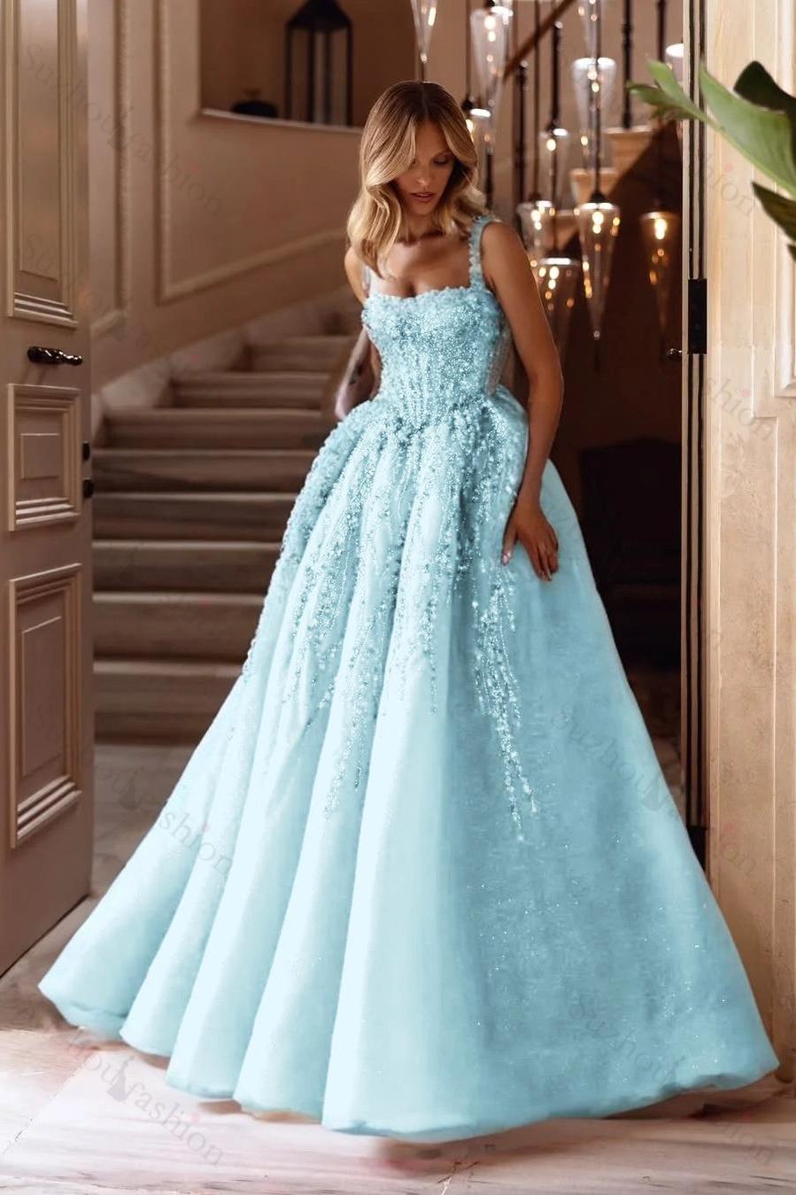 Spaghetti Strap Sleeveless Long A Line Evening Formal Dress With Beading