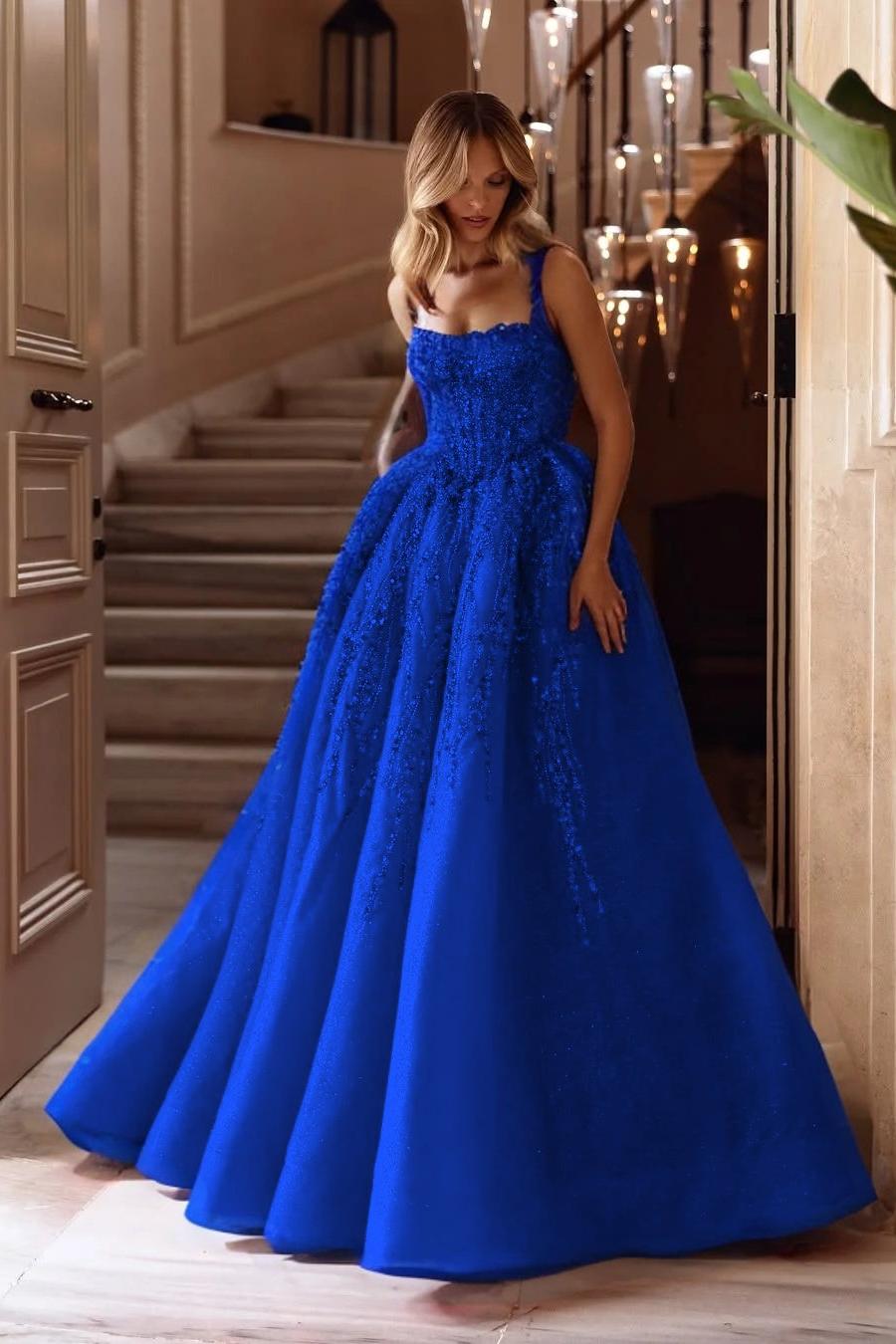 Spaghetti Strap Sleeveless Long A Line Evening Formal Dress With Beading