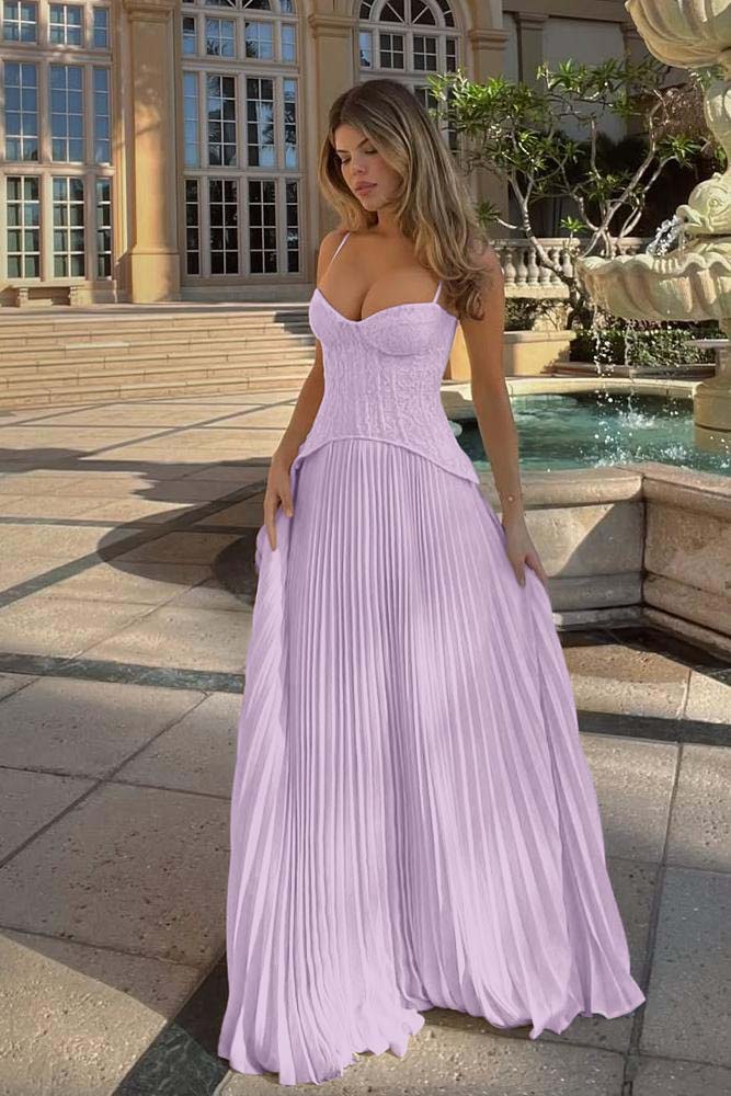 Spaghetti Strap Sleeveless Long Evening Formal Dress With Ruffled Embroidery
