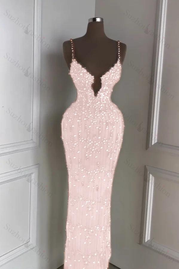 Spaghetti Strap Sleeveless Long Mermaid Evening Formal Dress With Beading