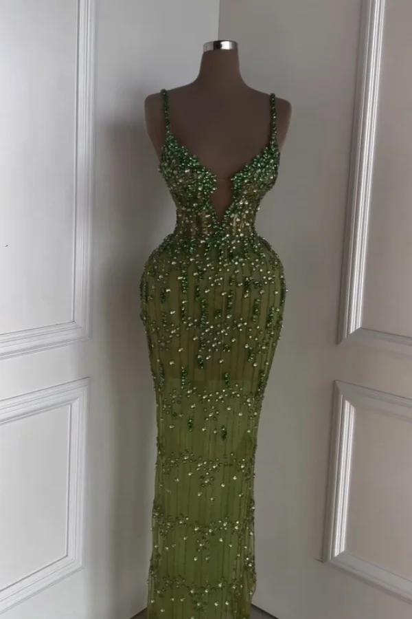 Spaghetti Strap Sleeveless Long Mermaid Evening Formal Dress With Beading