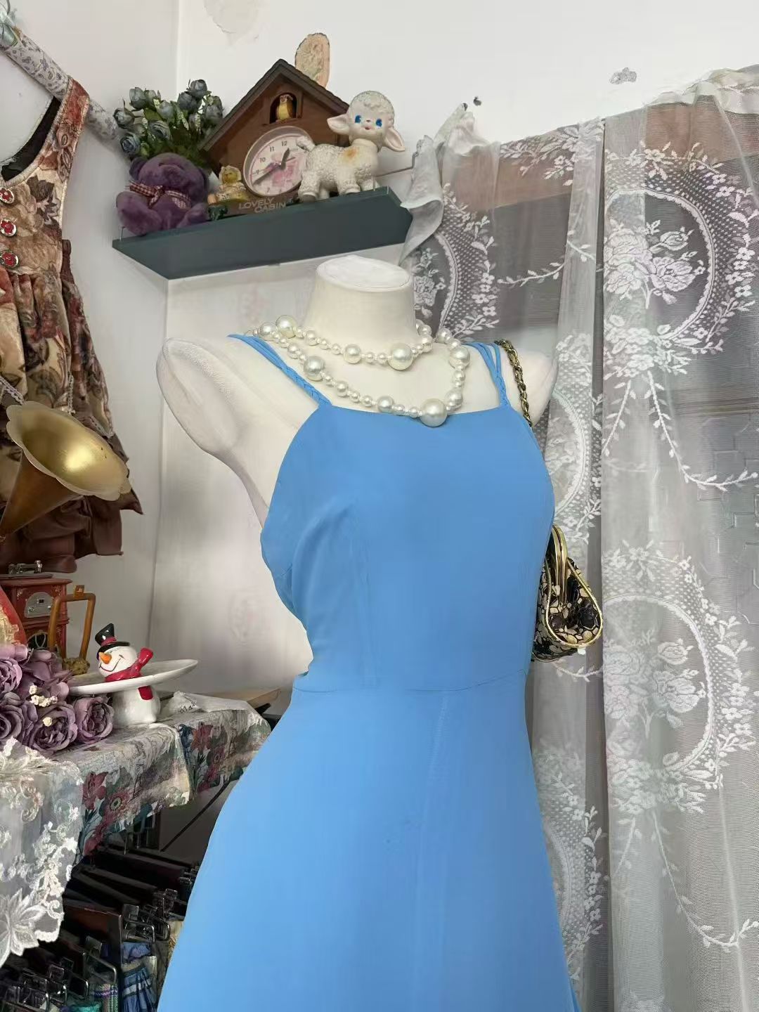 Spaghetti Strap A Line Blue Chiffon Prom Dress J10517