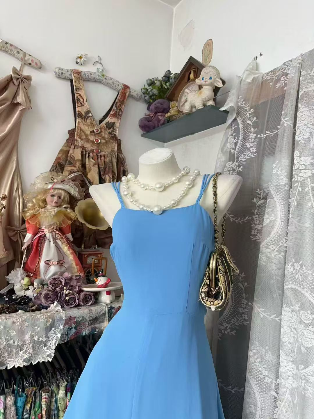 Spaghetti Strap A Line Blue Chiffon Prom Dress J10517