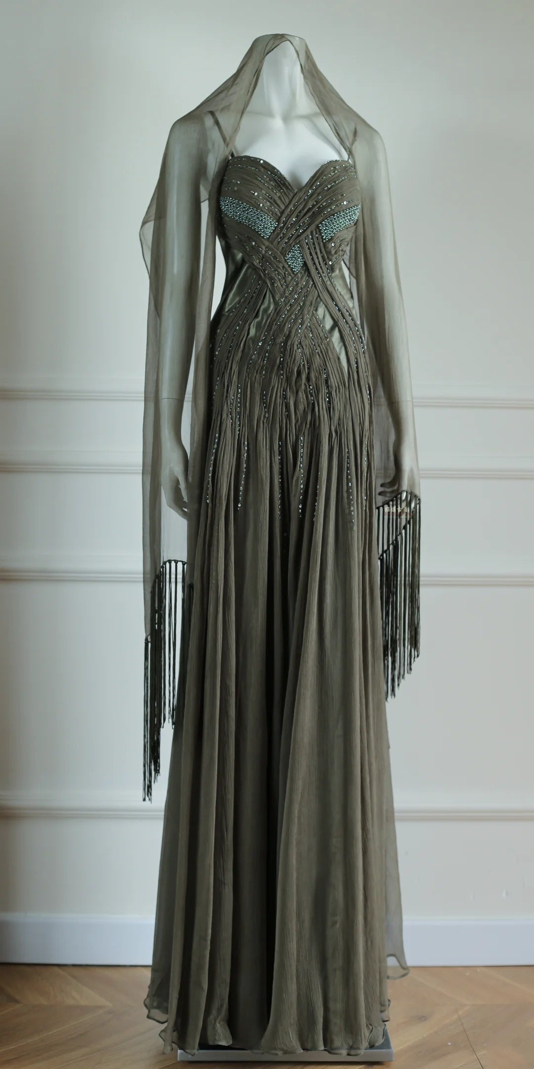 Spaghetti Strap Dark Green Prom Dress Beaded Retro Evening Dress