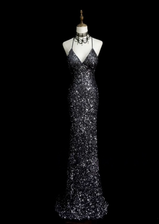 Spaghetti Strap Gray Sequin Prom Dress Mermaid Backless Evening Dress J10500