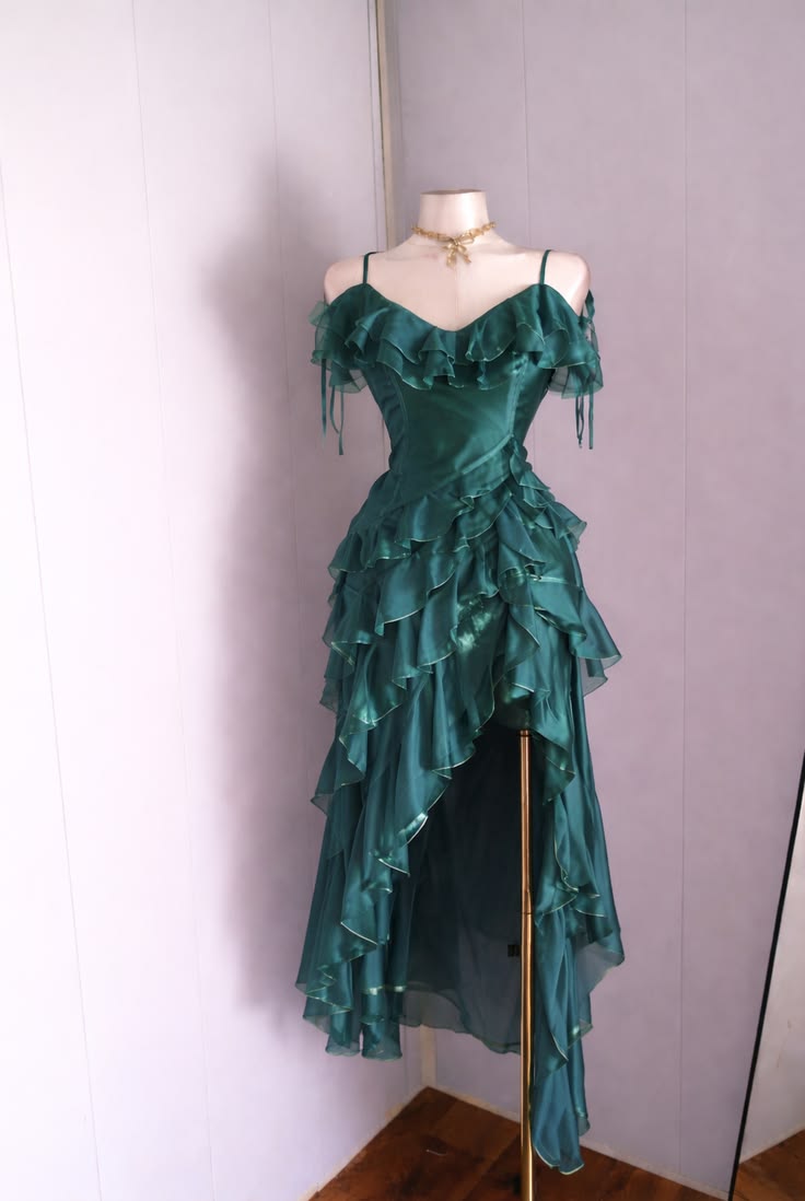 Spaghetti Strap Green Ruffled Homecoming Dress A-Line Party Dress