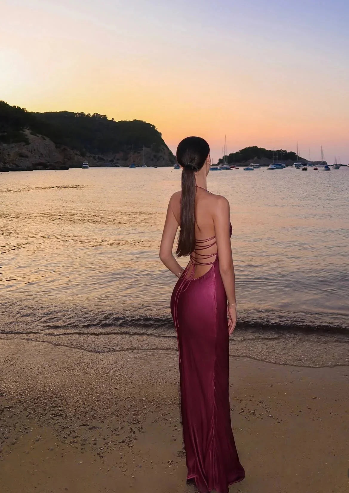 Spaghetti Strap Lace Up Back Satin Prom Dress J10027