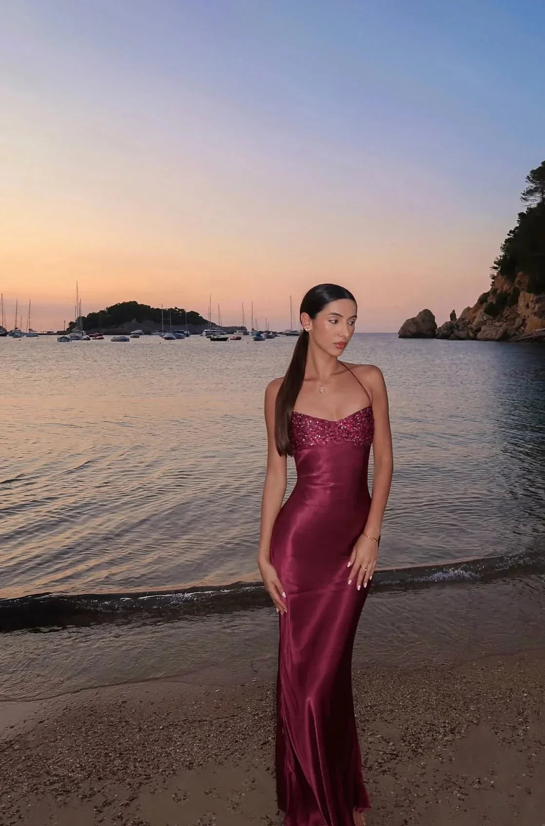 Spaghetti Strap Lace Up Back Satin Prom Dress J10027