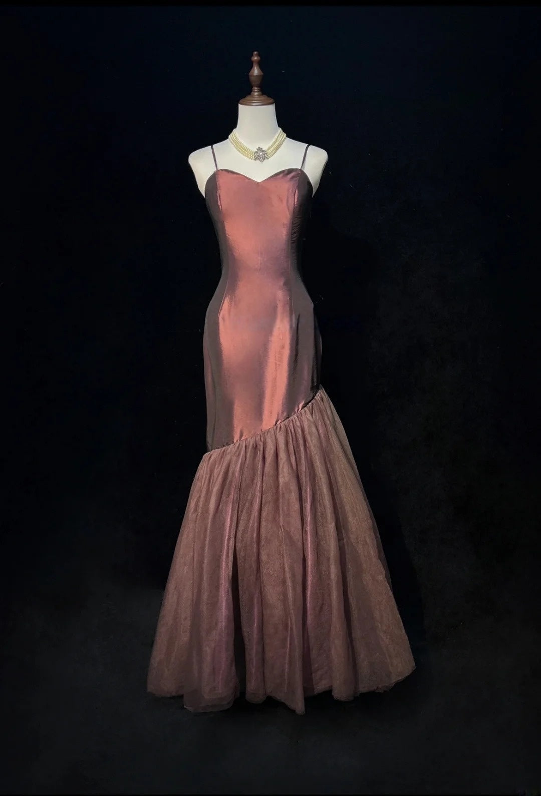 Spaghetti Strap Mermaid Taffeta Prom Dress Retro Evening Dress