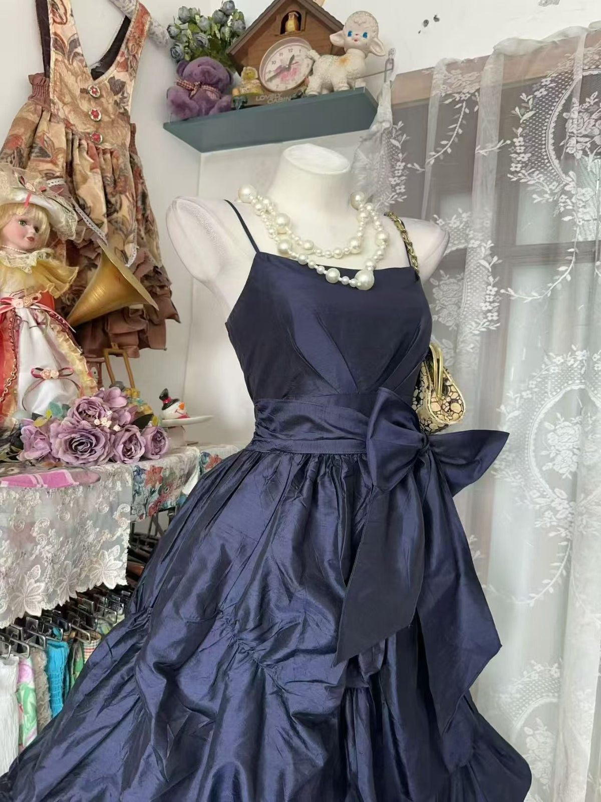 Spaghetti Strap Navy Blue Homecoming Dress A Line Birthday Dress J10686