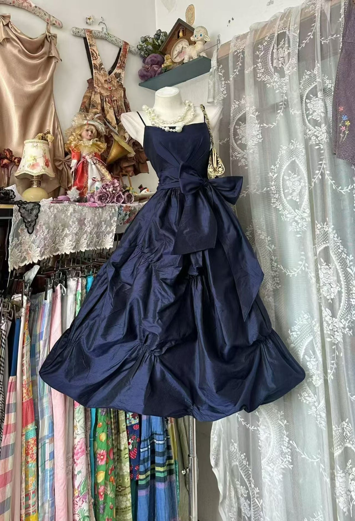 Spaghetti Strap Navy Blue Homecoming Dress A Line Birthday Dress J10686