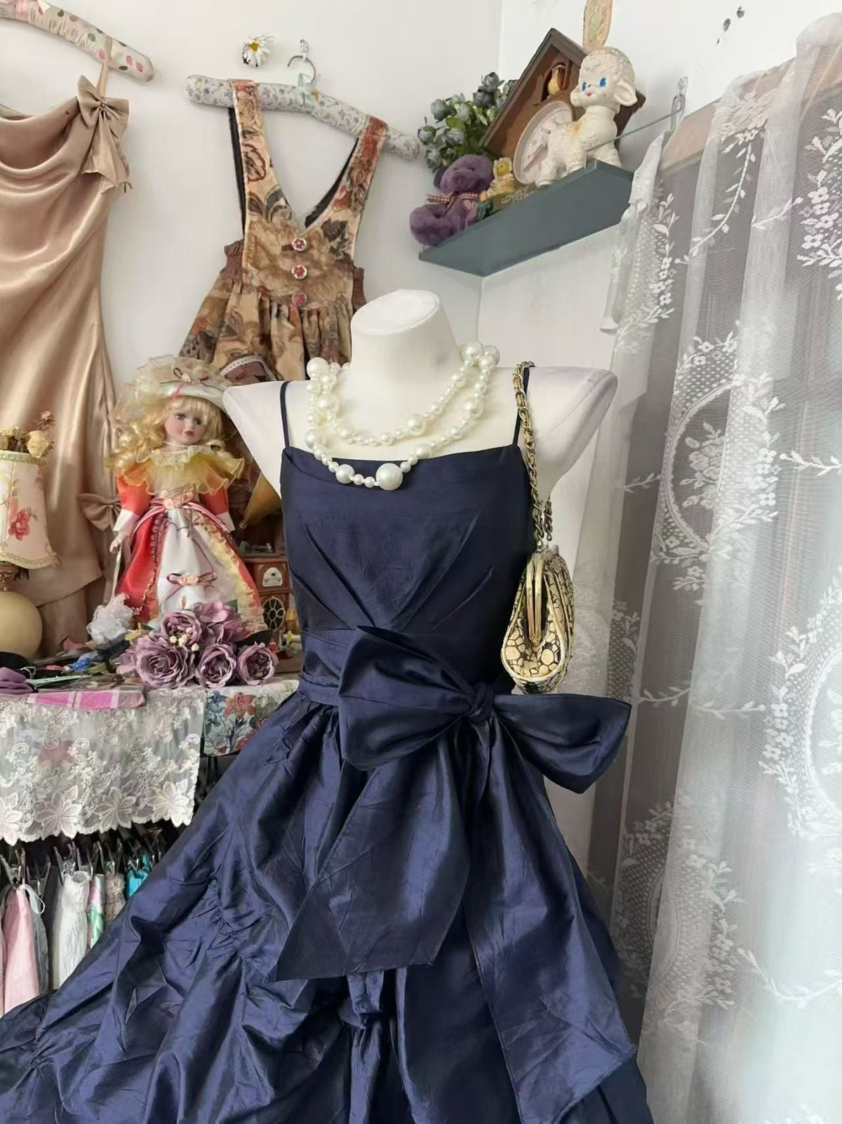 Spaghetti Strap Navy Blue Homecoming Dress A Line Birthday Dress J10686
