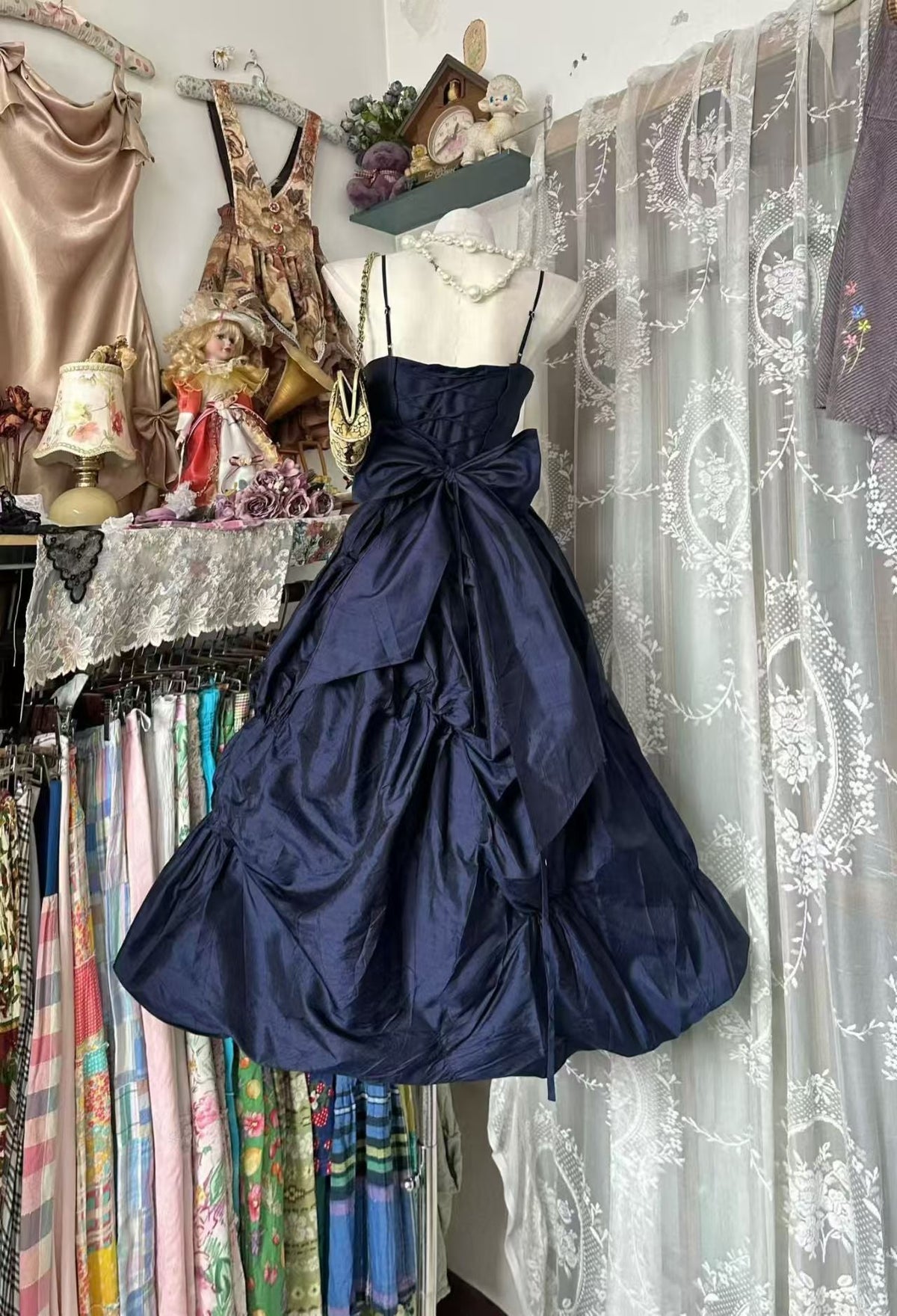 Spaghetti Strap Navy Blue Homecoming Dress A Line Birthday Dress J10686