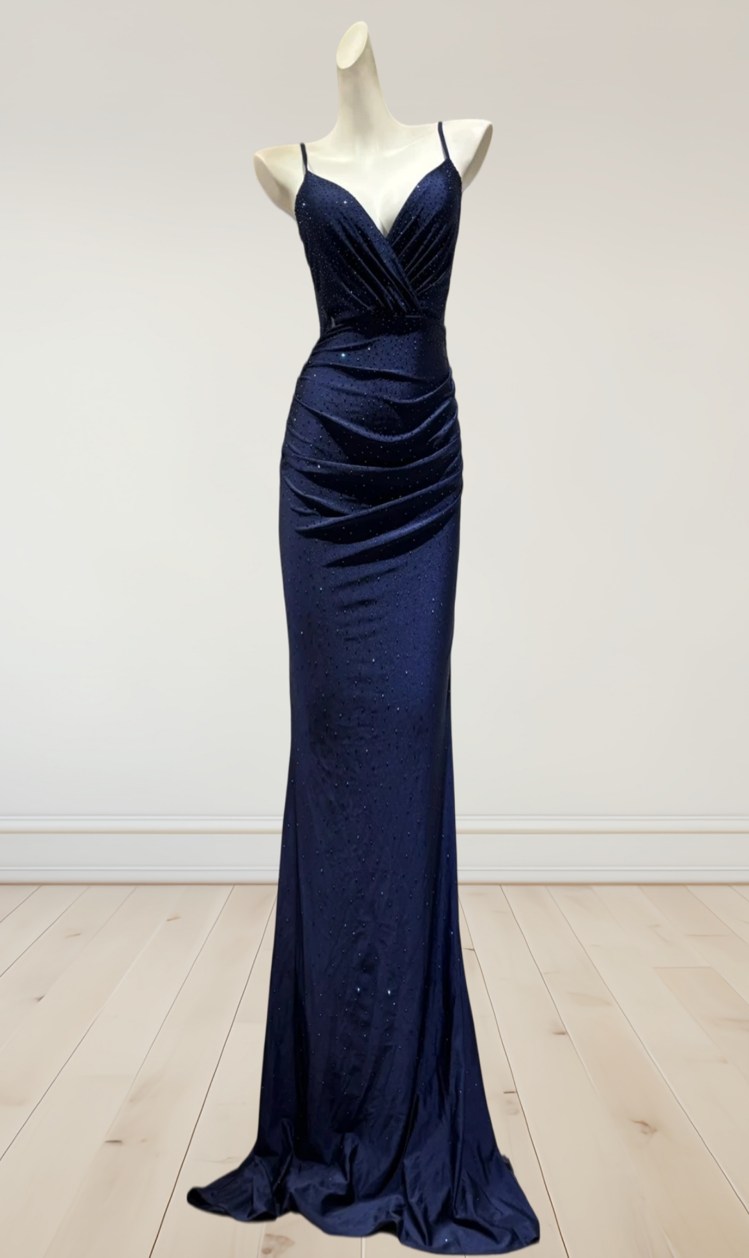 Spaghetti Strap Navy Blue Mermaid Prom Dress Satin Evening Dress J10332