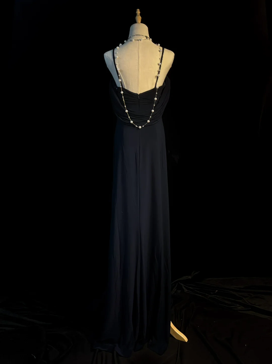 Spaghetti Strap Navy Blue Retro Formal Prom Dress J10162