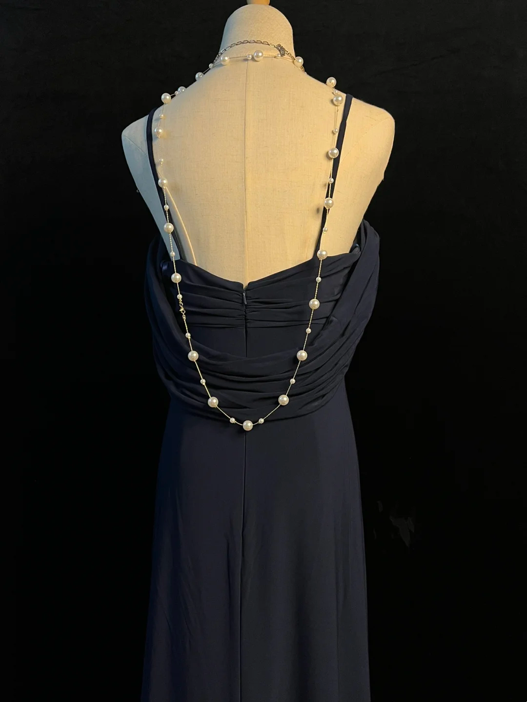 Spaghetti Strap Navy Blue Retro Formal Prom Dress J10162