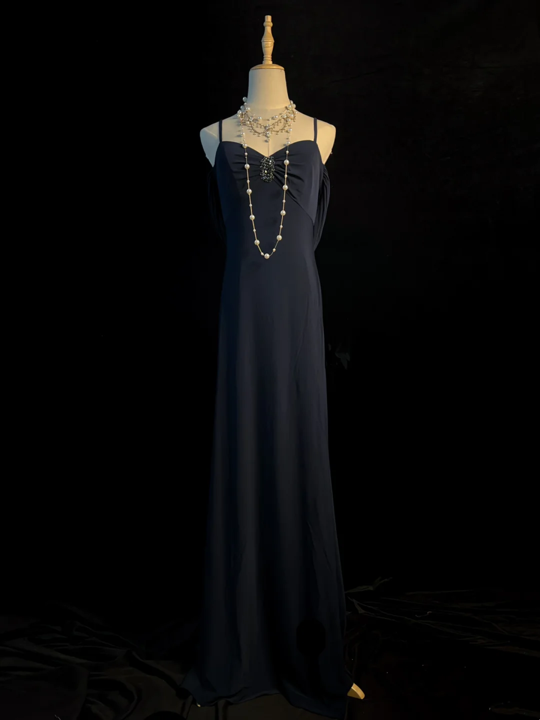 Spaghetti Strap Navy Blue Retro Formal Prom Dress J10162