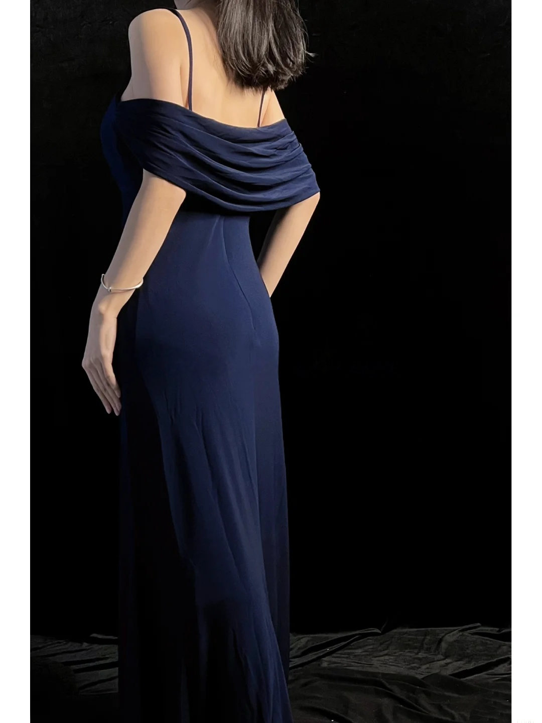 Spaghetti Strap Navy Blue Retro Formal Prom Dress J10162