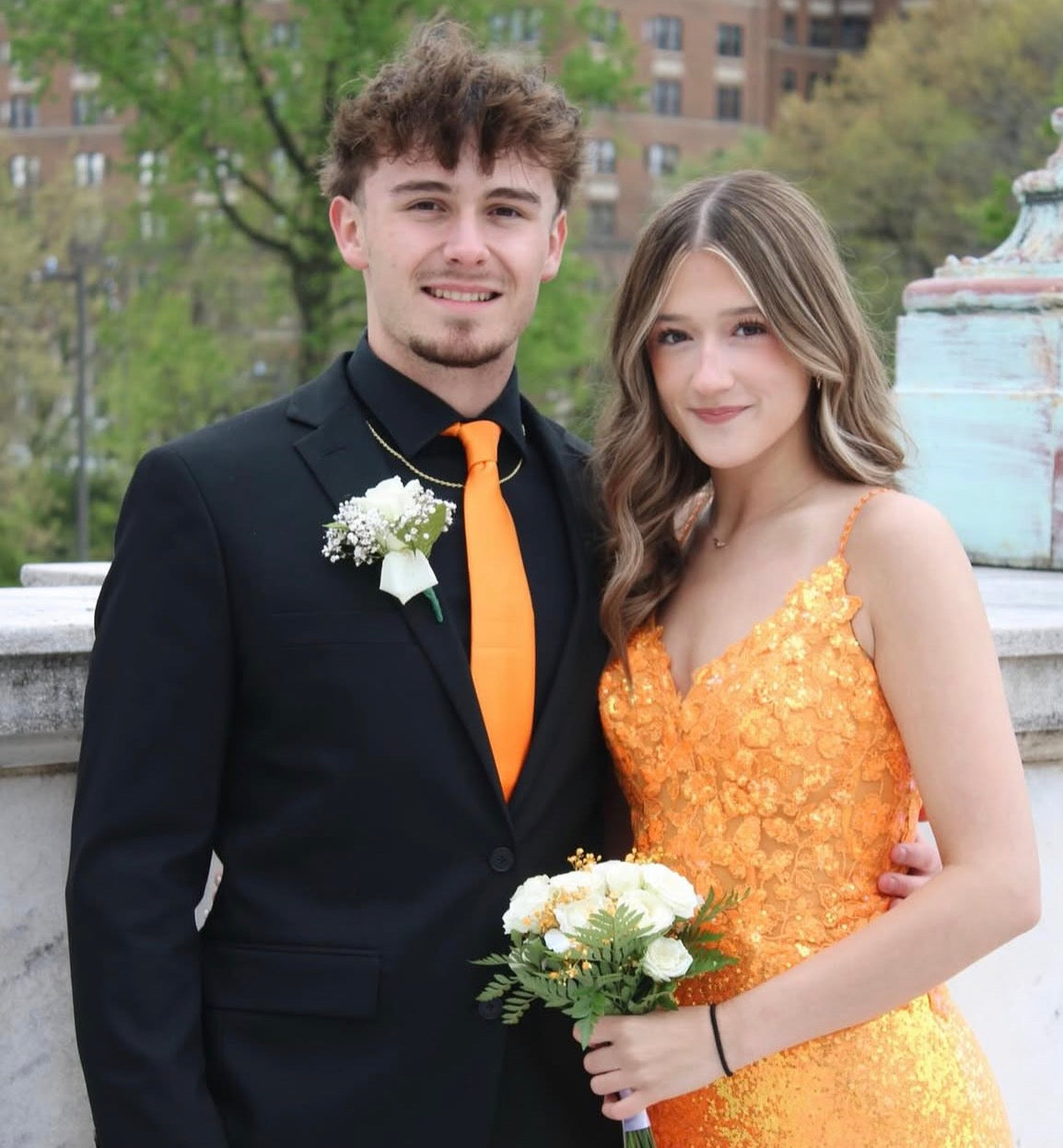 Spaghetti Strap Orange Sequin Prom Dress Mermaid Formal Evening Dress J10438