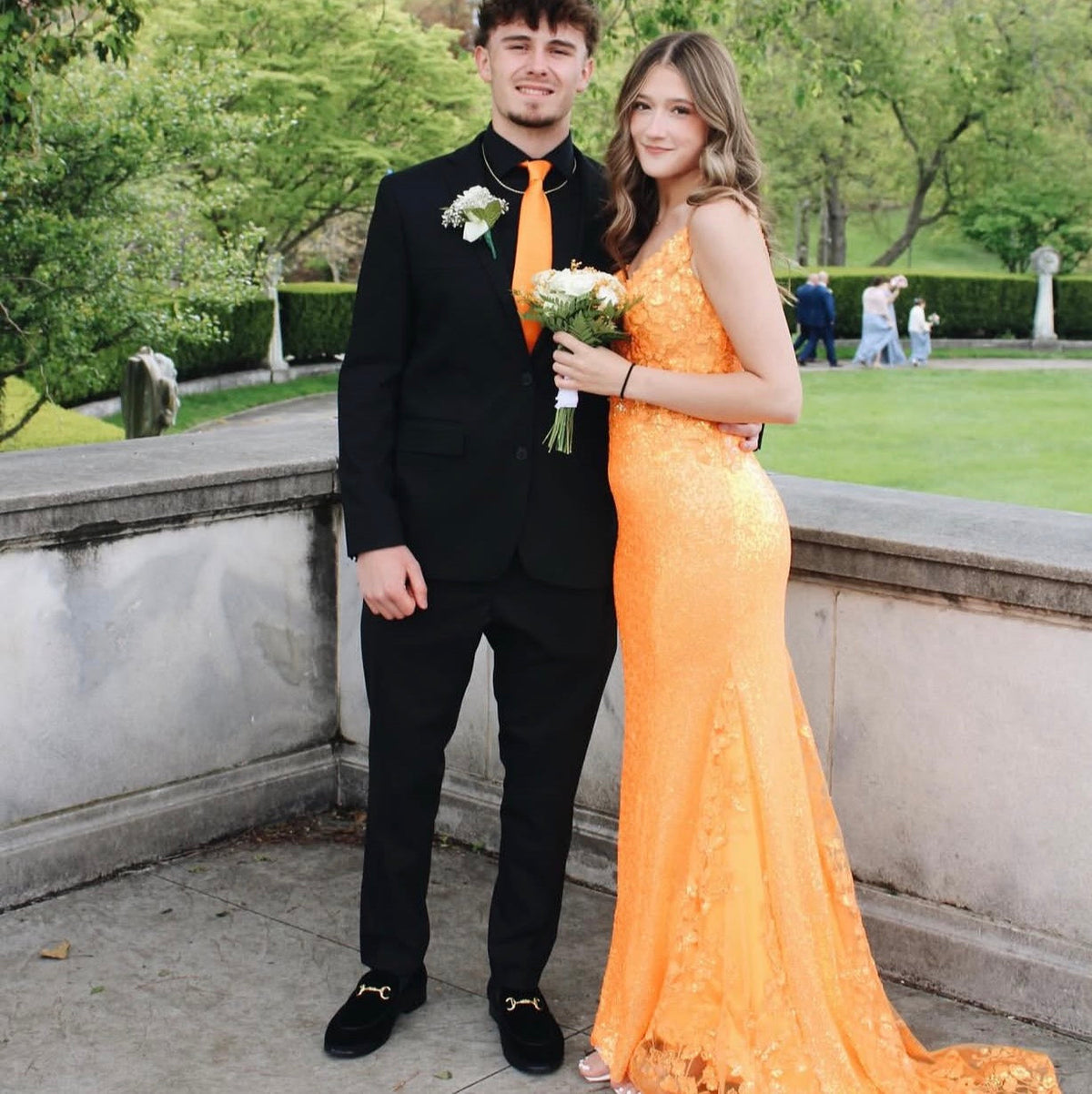 Spaghetti Strap Orange Sequin Prom Dress Mermaid Formal Evening Dress J10438