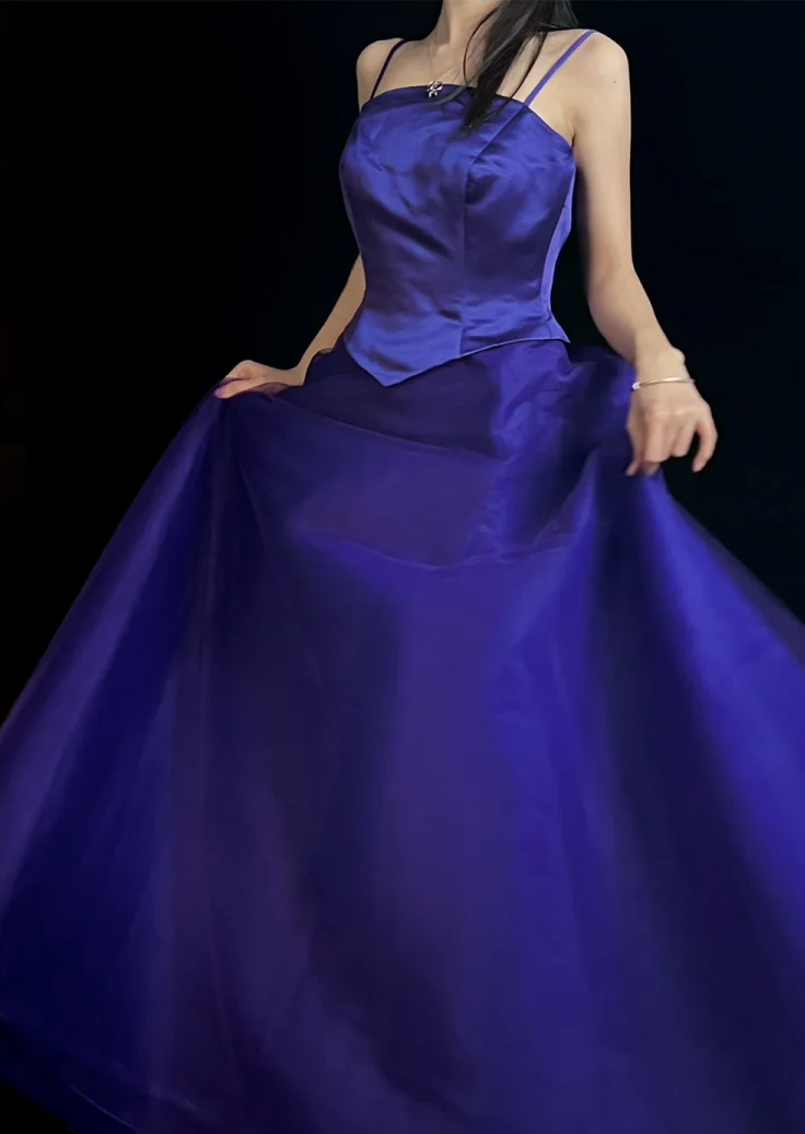 Spaghetti Strap Purple Retro Prom Dress A-Line Evening Gown