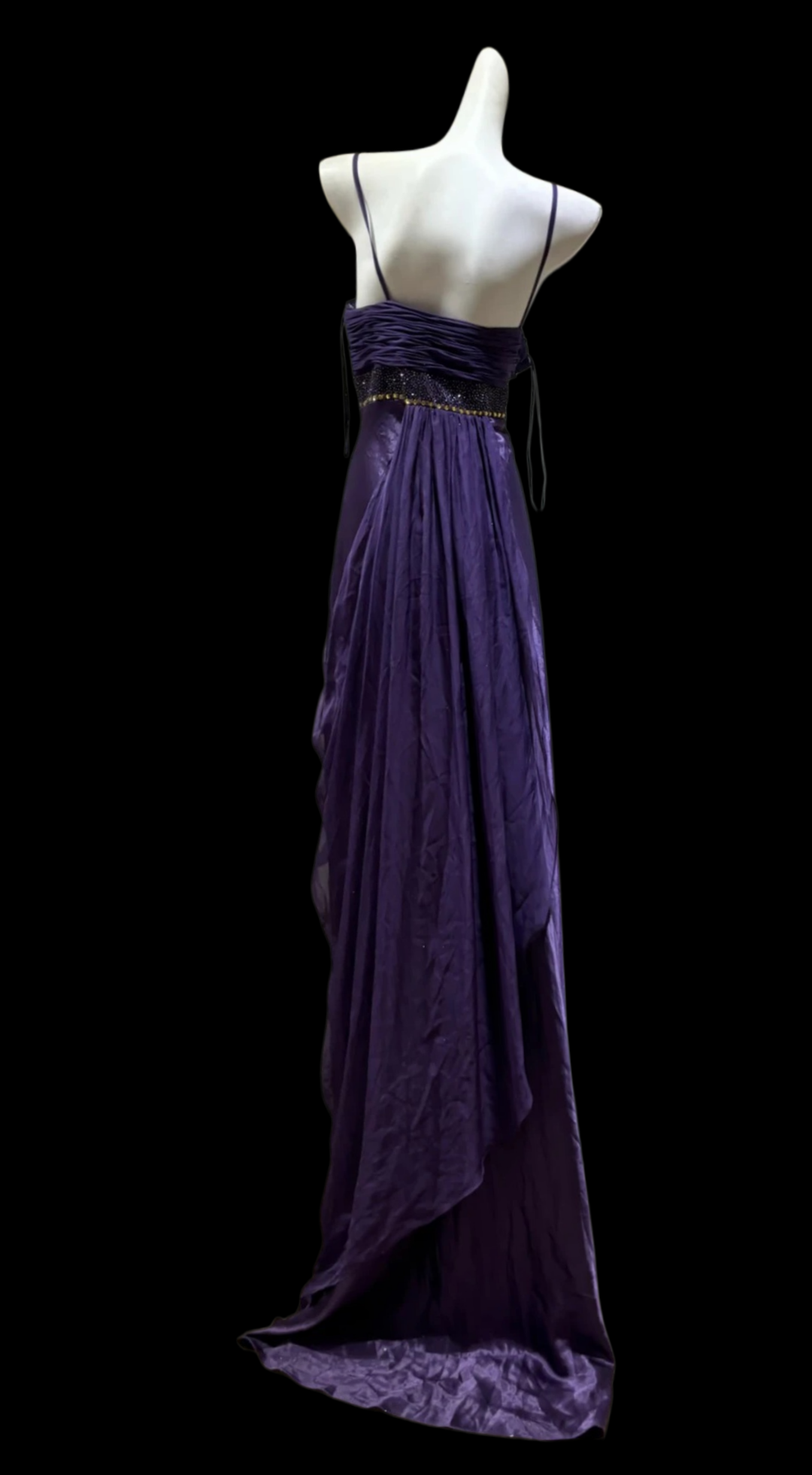Spaghetti Strap Purple Retro Prom Dress Beaded Evening Gown