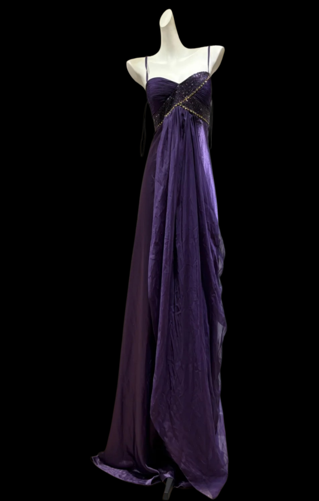 Spaghetti Strap Purple Retro Prom Dress Beaded Evening Gown