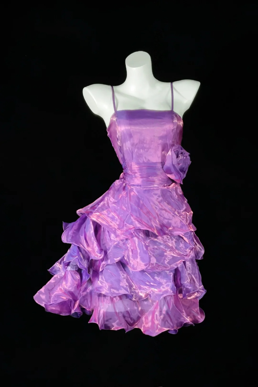 Spaghetti Strap Purple Ruffle Short Formal Dress J9689