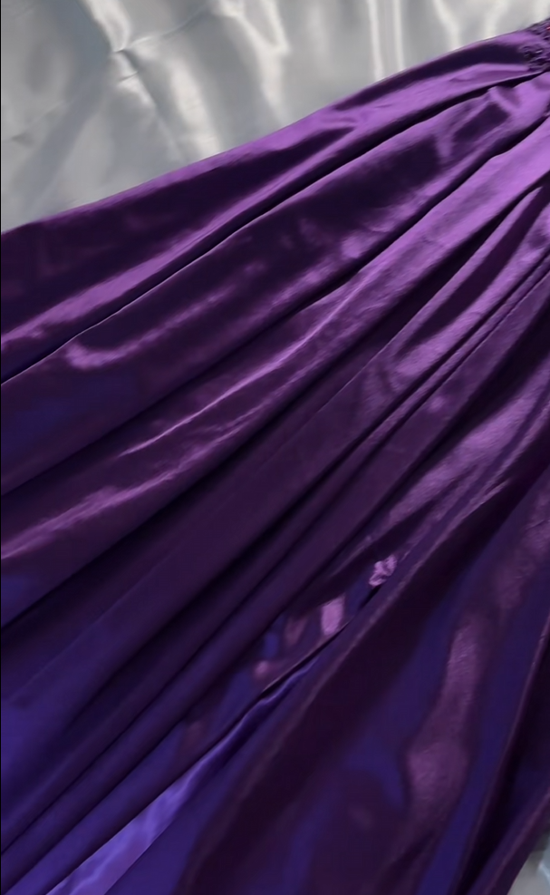 Spaghetti Strap Purple Satin A-Line Prom Dress With Appliques