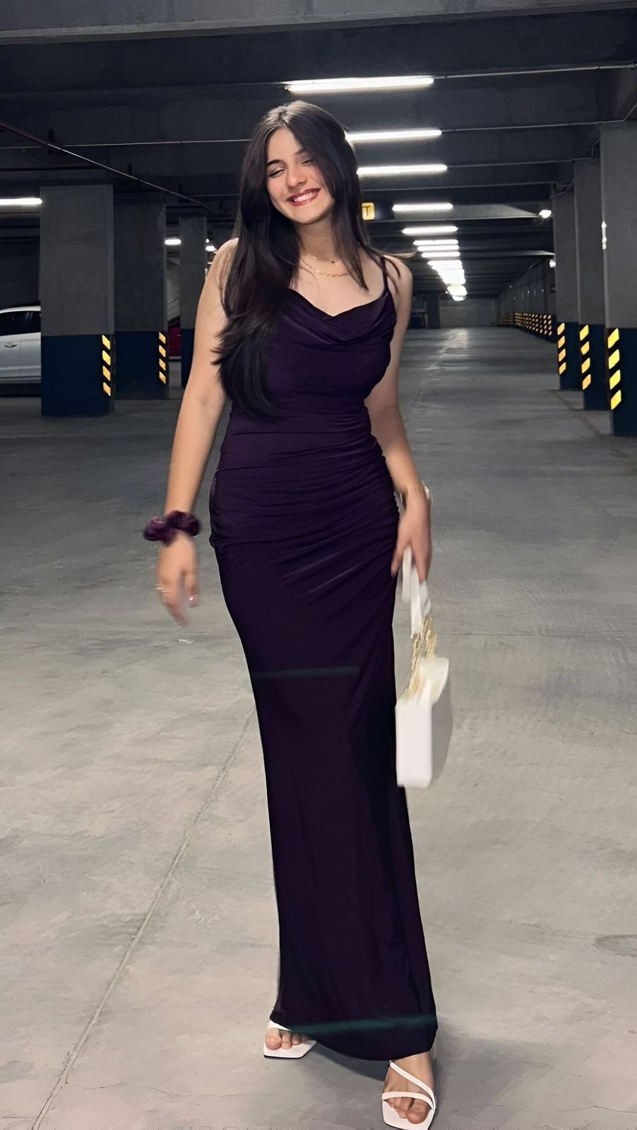 Spaghetti Strap Purple Satin Prom Dress Sheath Evening Dress J10225