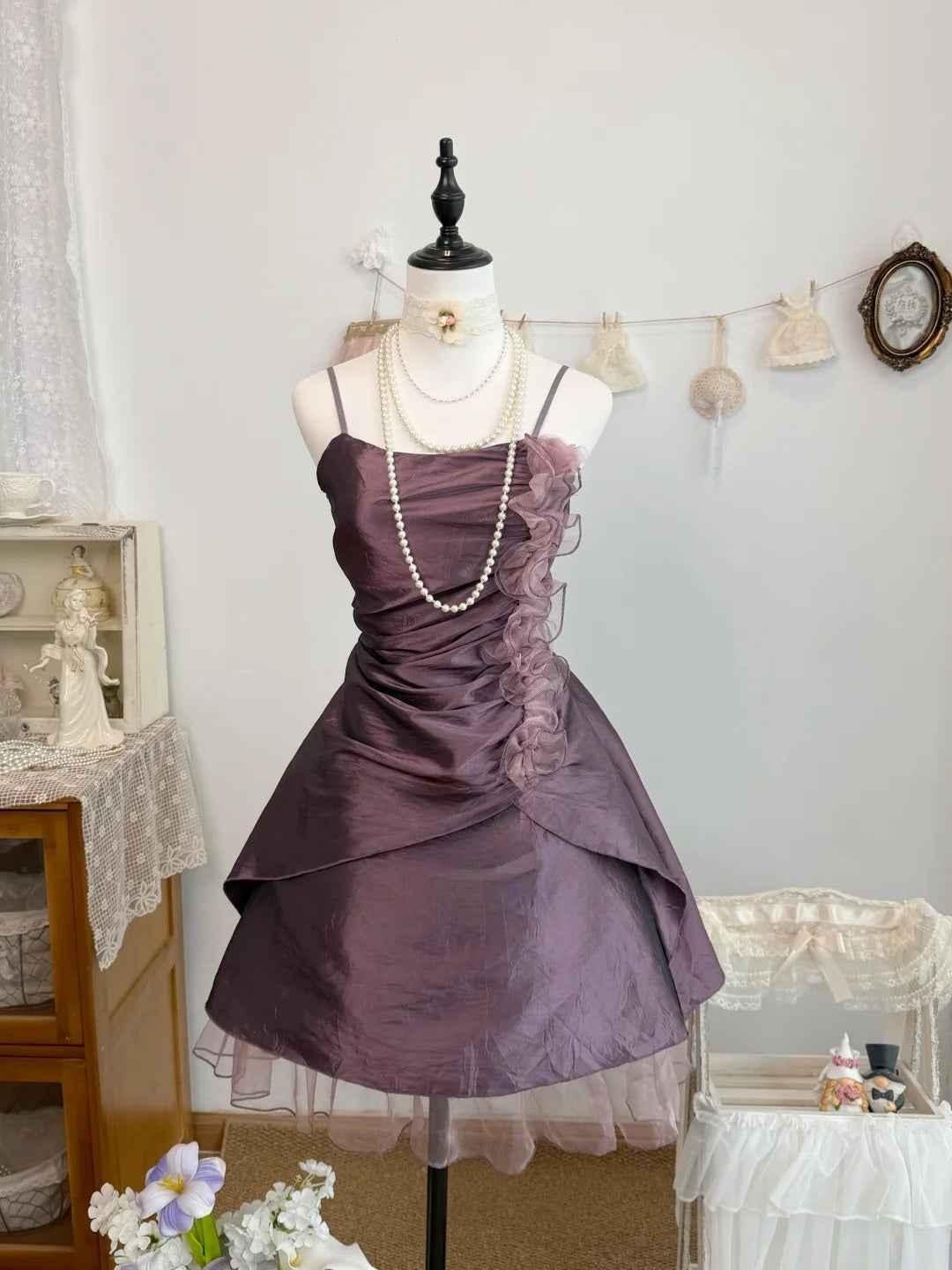 Spaghetti Strap Purple Taffeta A-Line Homecoming Dress