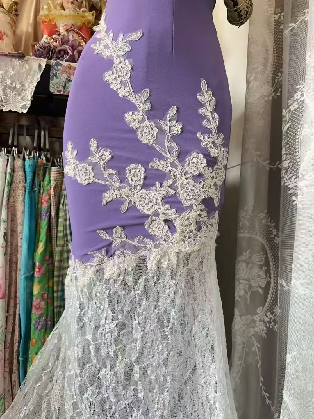 Spaghetti Strap Purple chiffon Prom Dress lace Formal Evening Dress J10680