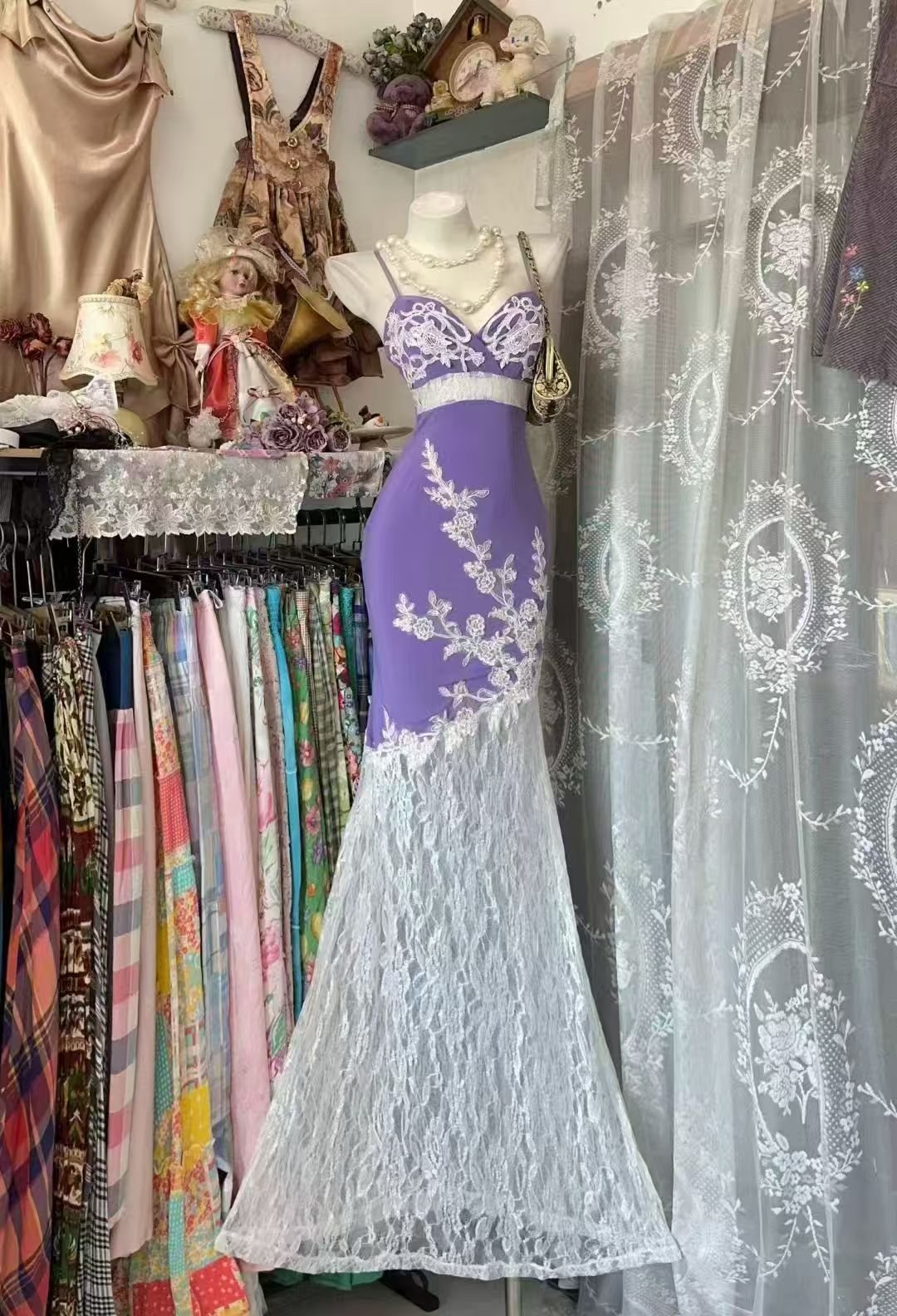 Spaghetti Strap Purple chiffon Prom Dress lace Formal Evening Dress J10680