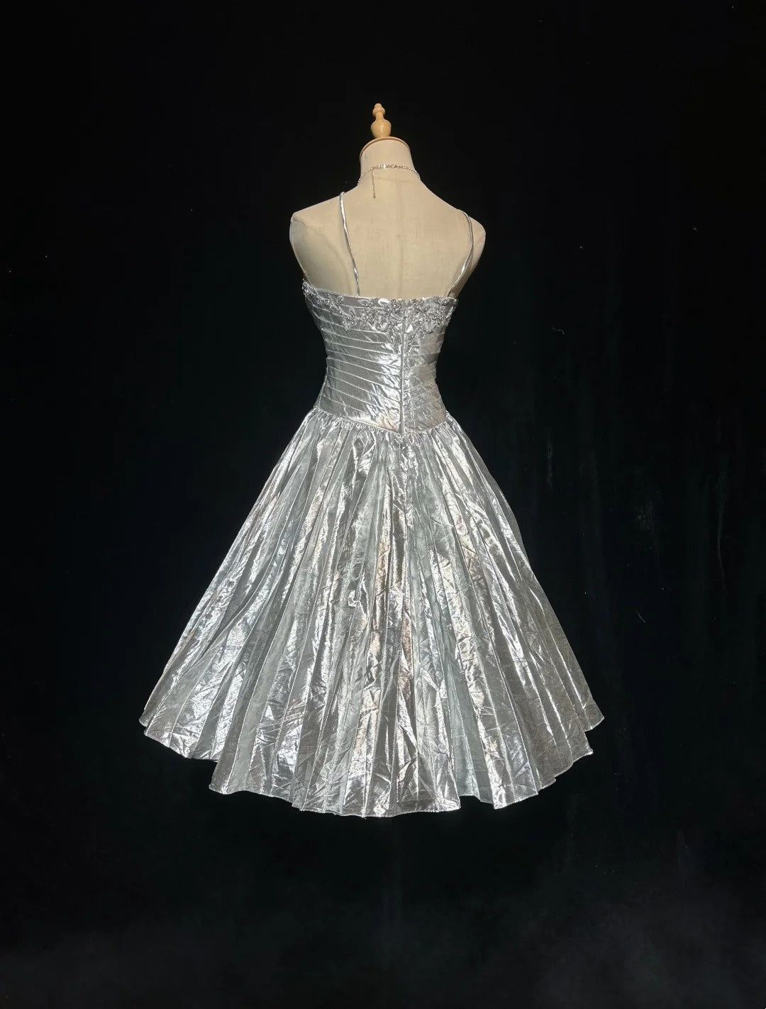 Spaghetti Strap Silver A Line Beaded Homecoming Dress J10562