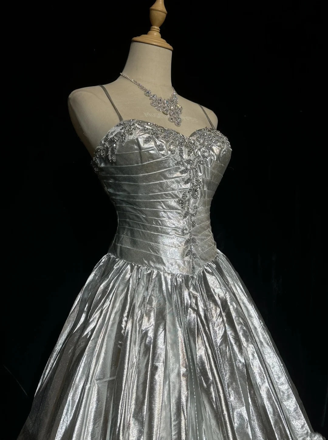 Spaghetti Strap Silver A Line Beaded Homecoming Dress J10562