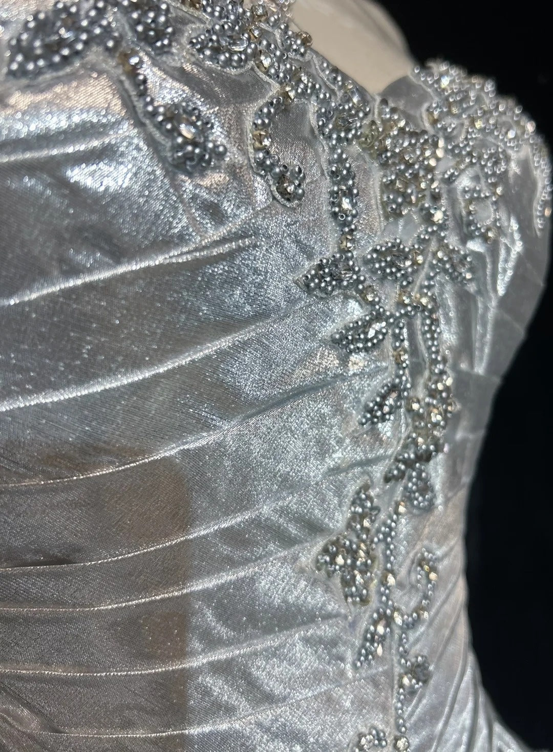 Spaghetti Strap Silver A Line Beaded Homecoming Dress J10562