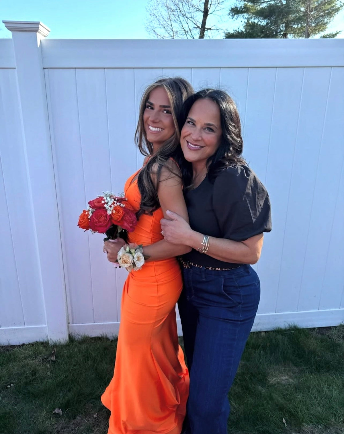 Spaghetti Strap V Neck Orange Mermaid Satin Prom Dress J10451